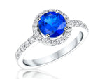 Load image into Gallery viewer, Sterling Silver Sapphire Blue Cubic Zirconia Halo Ring
