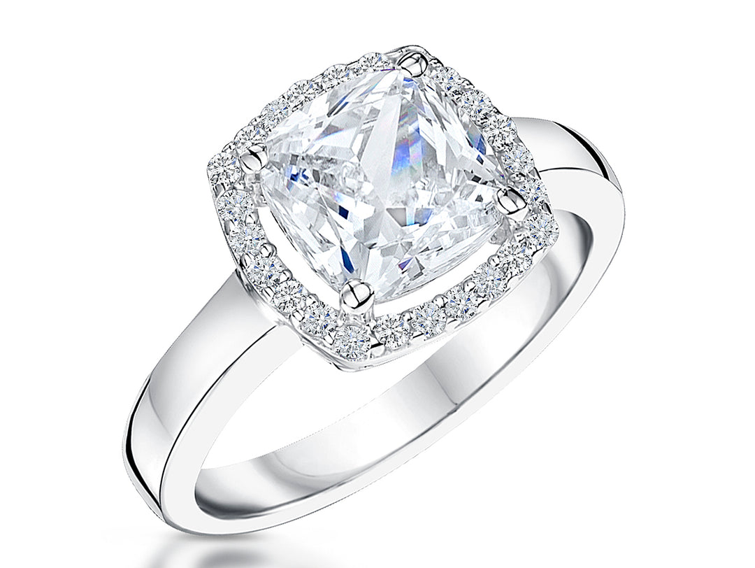 Sterling Silver 3 Carat Halo Cushion Cut White Zirconia Ring