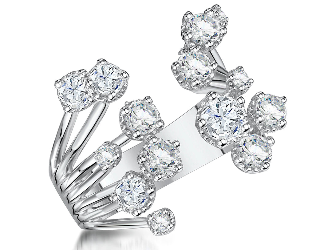 Sterling Silver Open Band Ring With Cubic Zirconia Tips