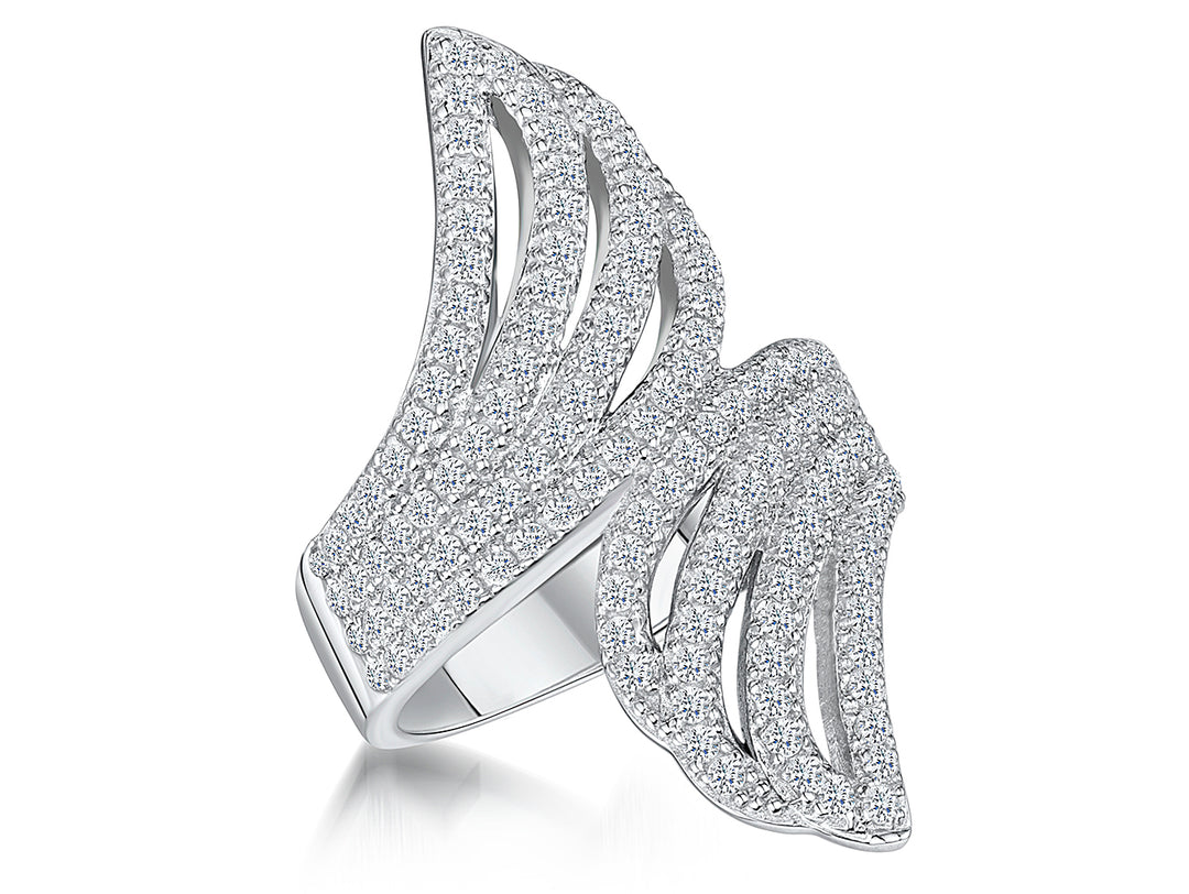 Sterling Silver Wings Ring Pave Set Cubic Zirconia Stones