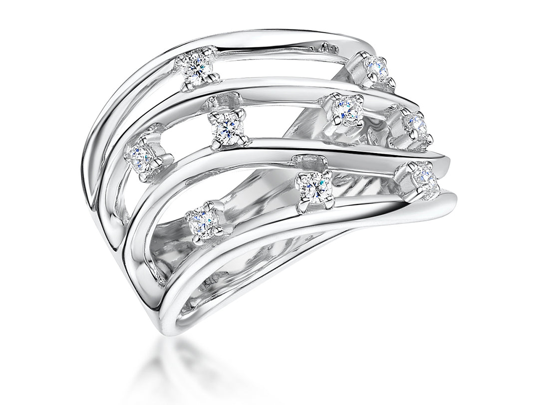 Sterling Silver Cubic Zirconia  Stranded  Ring