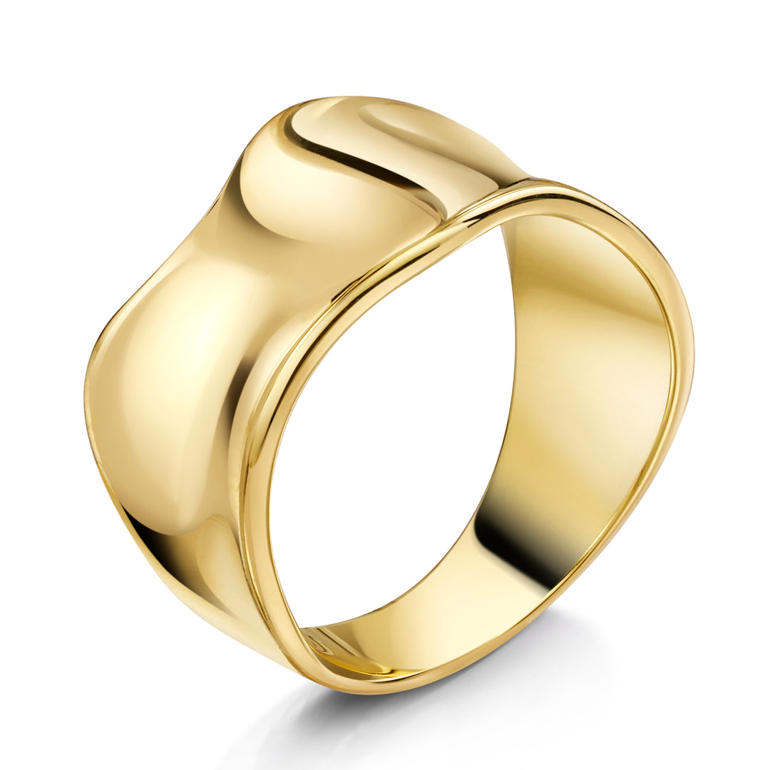 Wide gold ring with soft, wavy contours and a highly polished finish-JOOLS by Jenny Brown