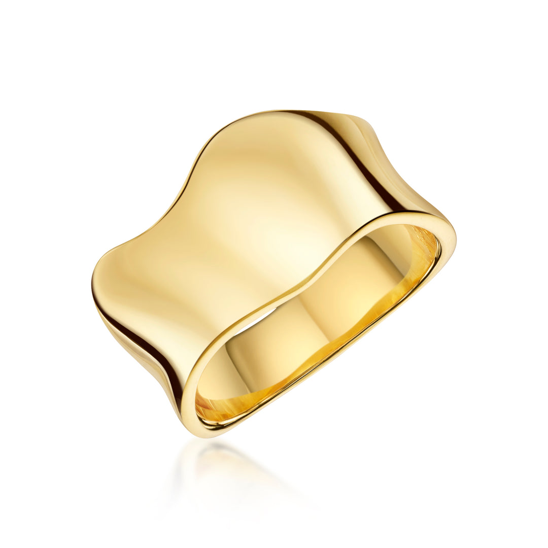 Wide gold ring with soft, wavy contours and a highly polished finish-JOOLS by Jenny Brown