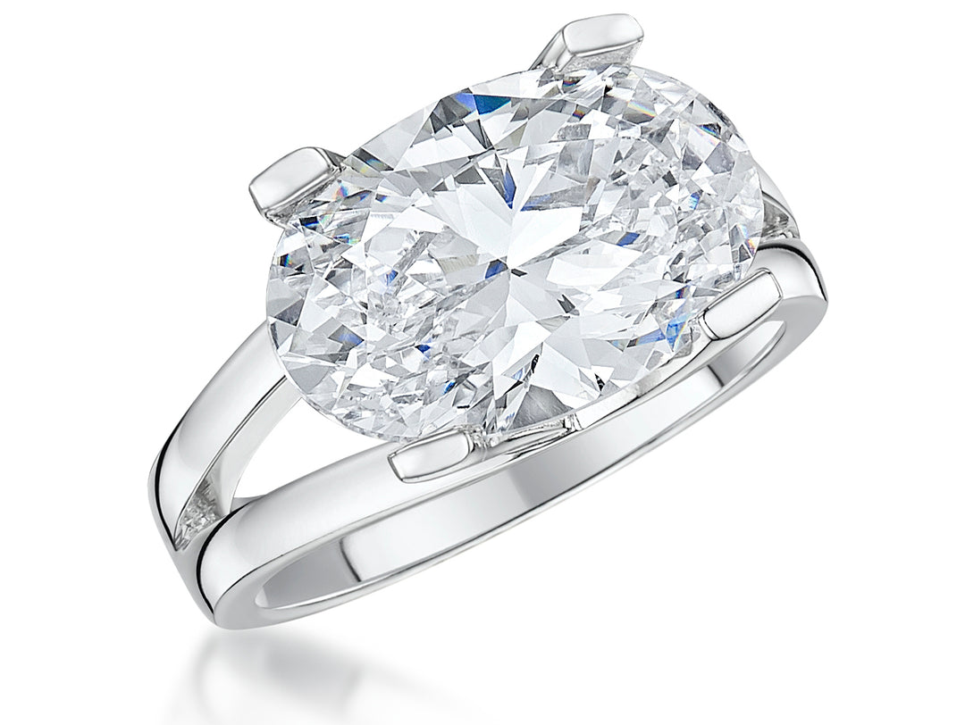 Sterling Silver  5 Carat Oval Solitaire Cubic Zirconia Ring - JOOLS By Jenny Brown