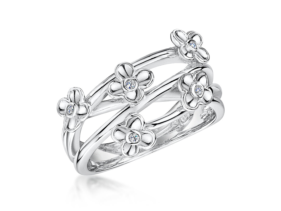 Sterling Silver Cubic Zirconia Flower  Ring