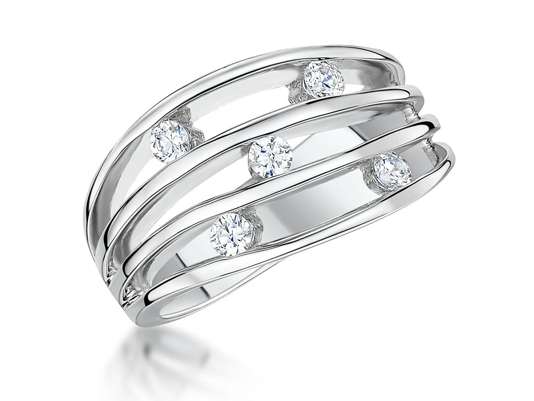 Sterling Silver Scatter Stone Ring Set With Five Cubic Zirconia Stones