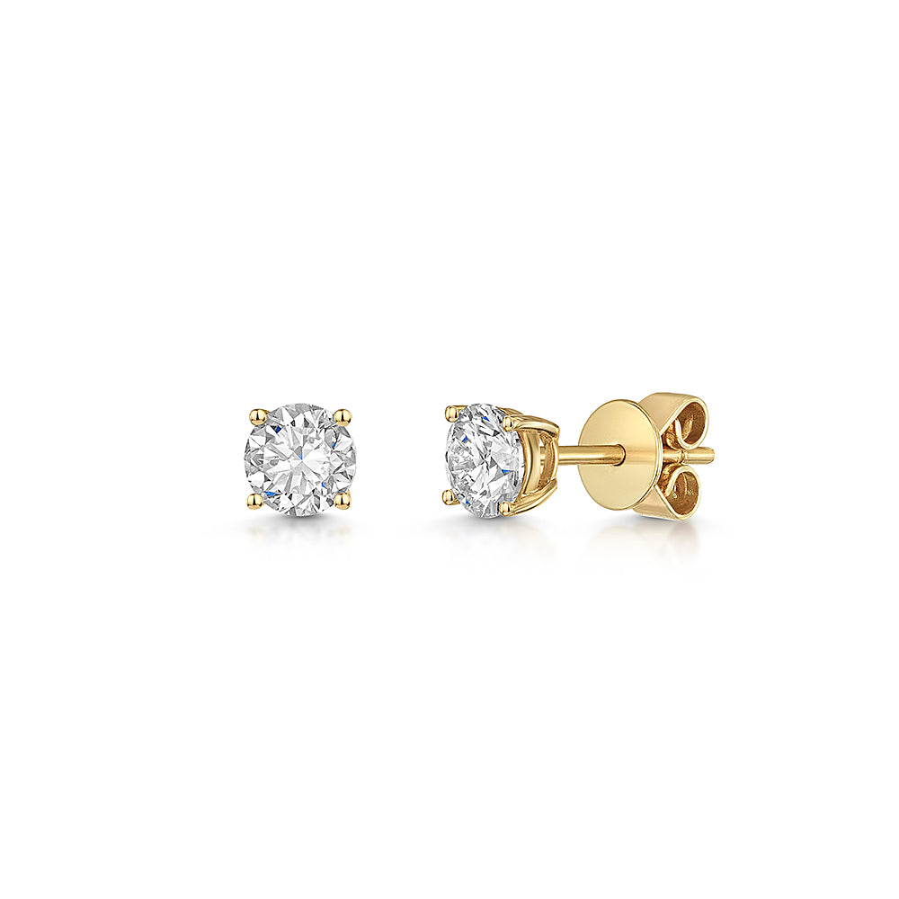 Solitaire Stud 1 Carat Lab Grown Diamond Earrings Set in 9ct Yellow Gold