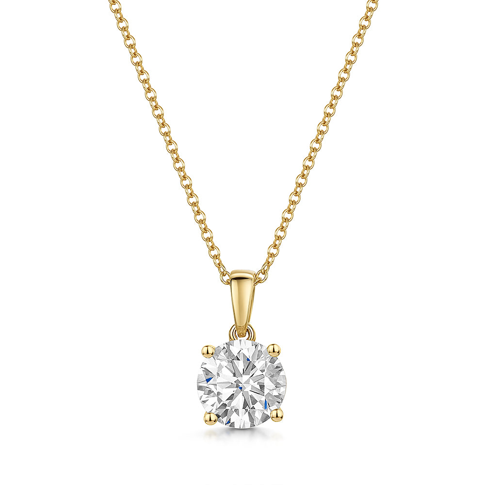  9ct Gold necklace with a round 1.5 carat lab grown  diamond pendant -Exclusive Diamonds by Jenny Brown