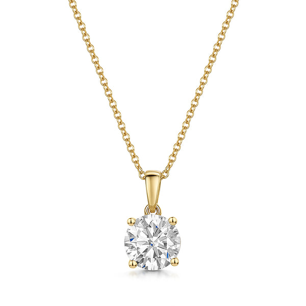  9ct Gold necklace with a round 1.5 carat lab grown  diamond pendant -Exclusive Diamonds by Jenny Brown
