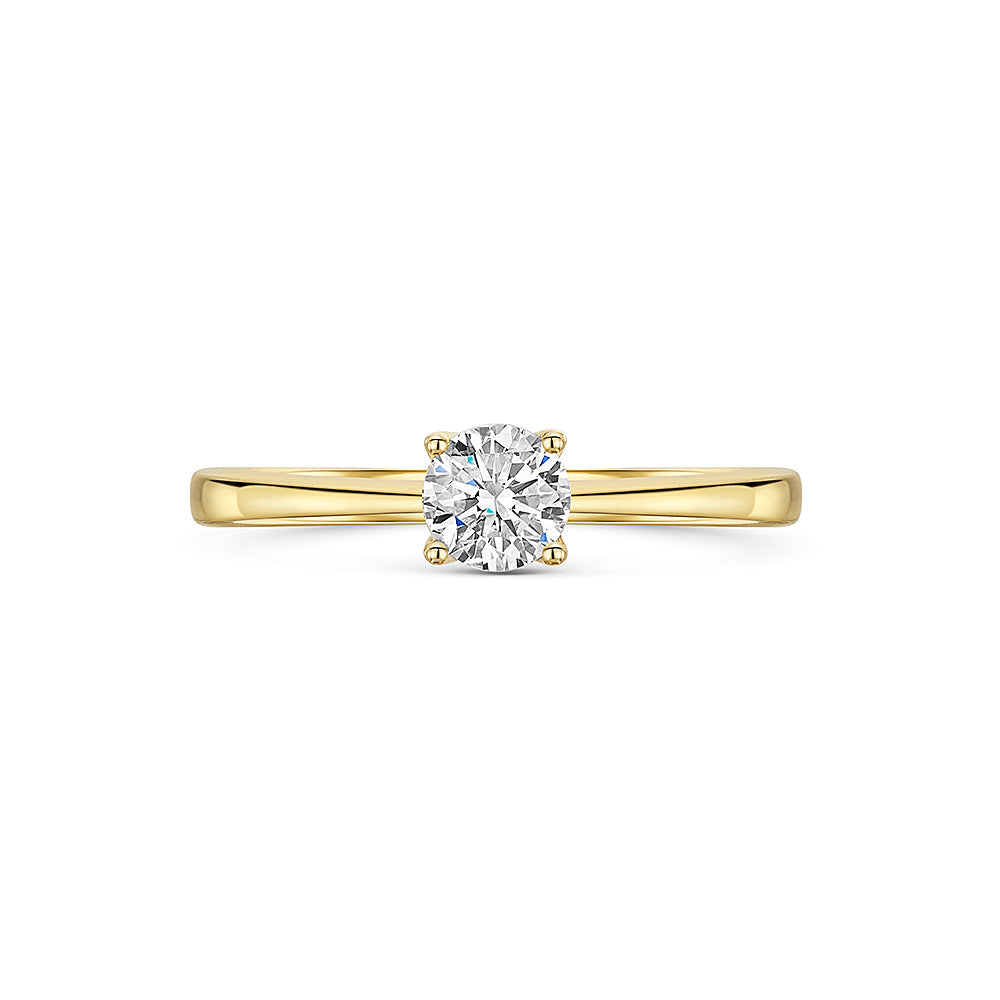 9ct  Yellow Gold  Half Carat Solitaire Lab Diamond Ring - 4  Claw Set-Exclusive Lab Diamonds 