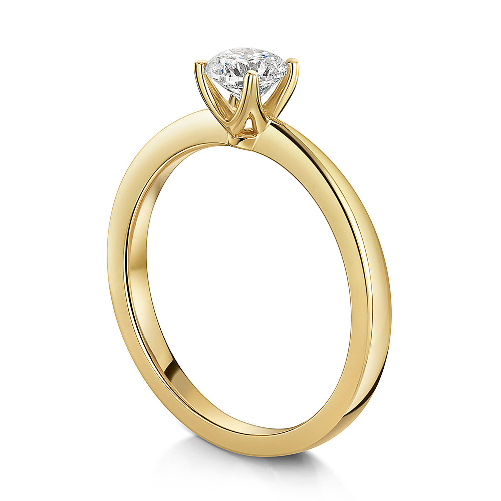 9ct  Yellow Gold  Half Carat Solitaire Lab Diamond Ring - 4  Claw Set-Exclusive Lab Diamonds 