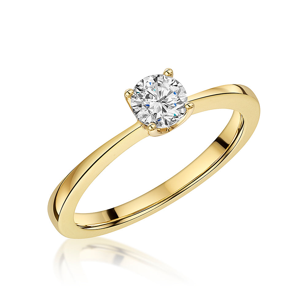 9ct  Yellow Gold  Half Carat Solitaire Lab Diamond Ring - 4  Claw Set-Exclusive Lab Diamonds 