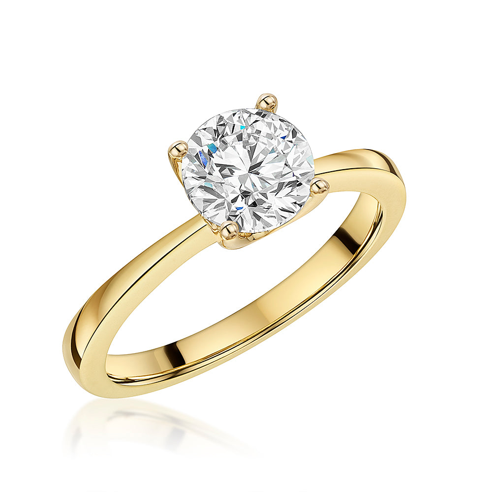 9ct  Yellow Gold One And A Half Carat Solitaire Lab Diamond Ring - 4  Claw Set-Exclusive Lab Diamonds 