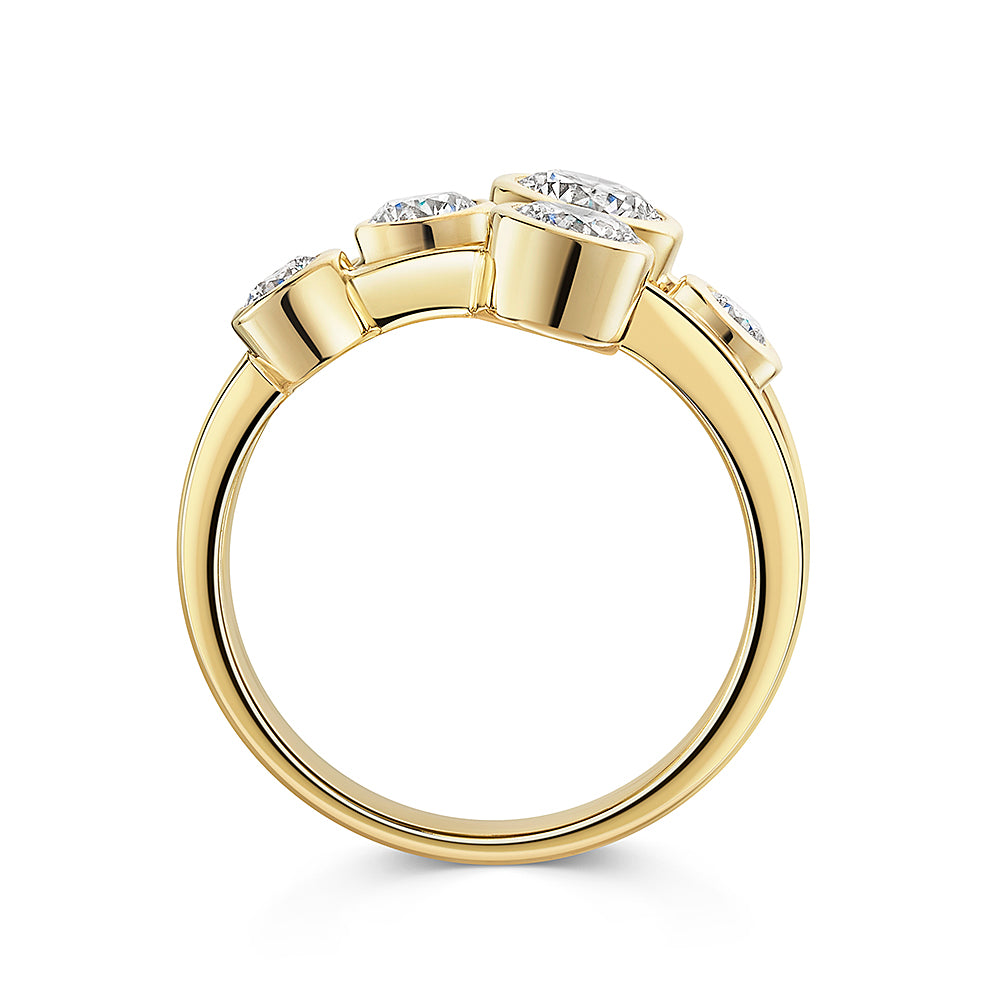 9ct Yellow Gold Bubble Ring Set With Five Round Bezel Set Lab Diamonds 