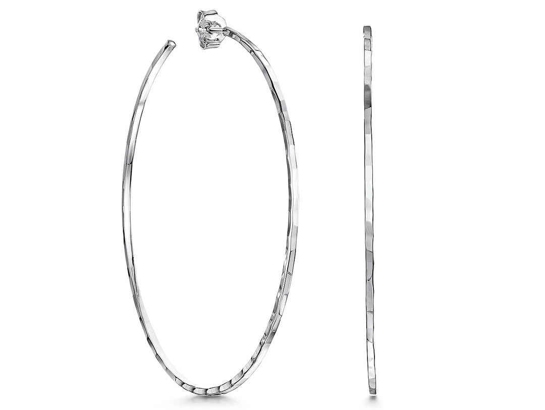 Sterling Silver Faceted  Large Hoop Earrings