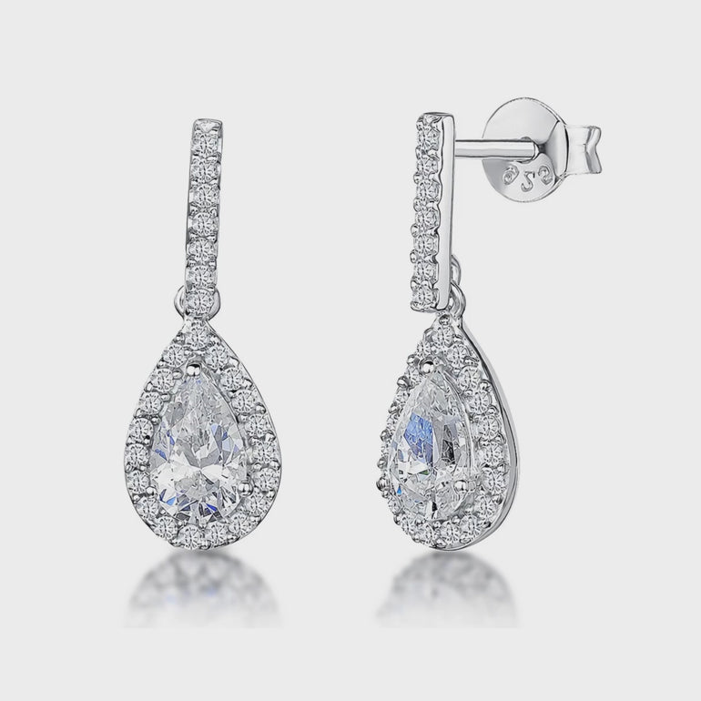 Sterling Silver Halo  Teardrop Cubic Zirconia Earrings - JOOLS By Jenny Brown