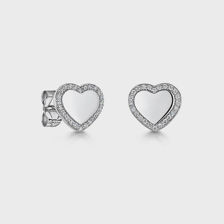 Sterling Silver Large Pave Surround Heart  Earrings - JOOLS By Jenny Brown