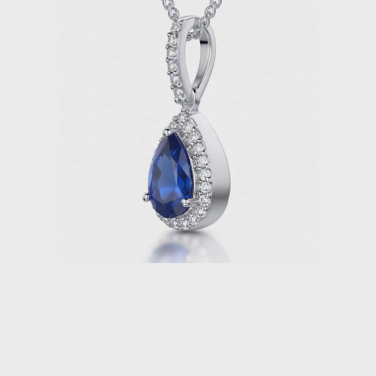 video clip of Sterling Silver Sapphire Blue Zirconia Teardrop Pendant - JOOLS By Jenny Brown