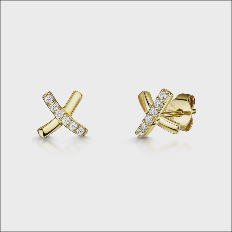 Yellow Gold Kiss Cubic Zirconia Stud  Earrings-JOOLS by Jenny Brown