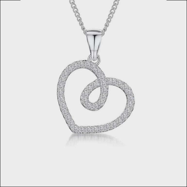 Sterling Silver Open Twisted Heart Pendant Set With Cubic Zirconia Stones-JOOLS by Jenny Brown