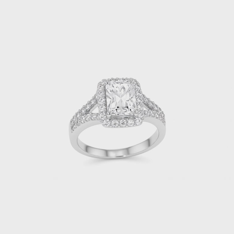 Sterling Silver and Princess Cut Cubic Zirconia  Split Shank Halo Ring - JOOLS By Jenny Brown
