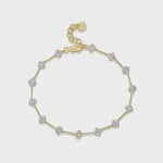 Load and play video in Gallery viewer, Sterling Silver Yellow Gold Plated Line Bracelet 14 Brilliant Cut Cubic Zirconia Stones-JOOLS by Jenny Brown

