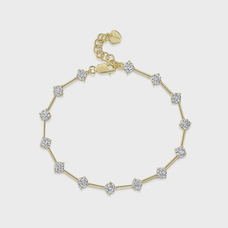 Sterling Silver Yellow Gold Plated Line Bracelet 14 Brilliant Cut Cubic Zirconia Stones-JOOLS by Jenny Brown