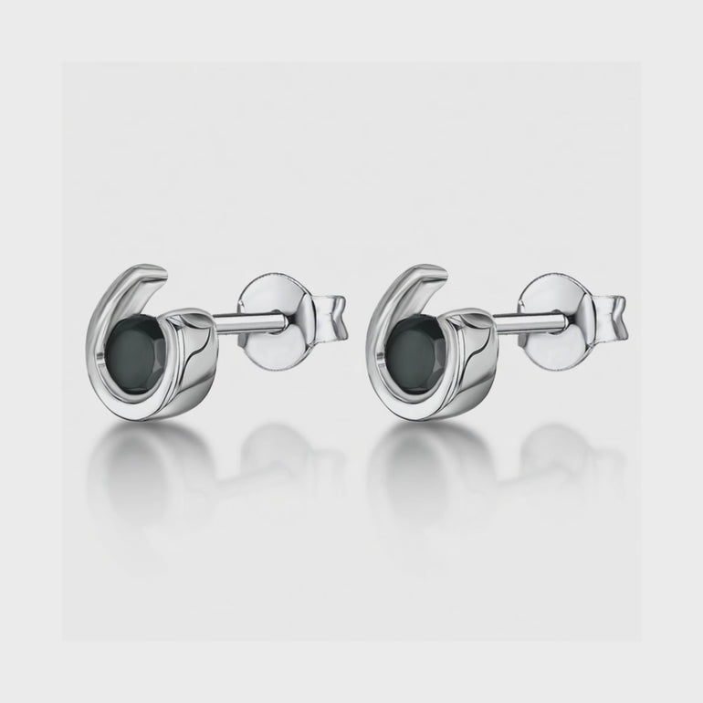Sterling Silver Half Swirl Black CZ Stud Earrings