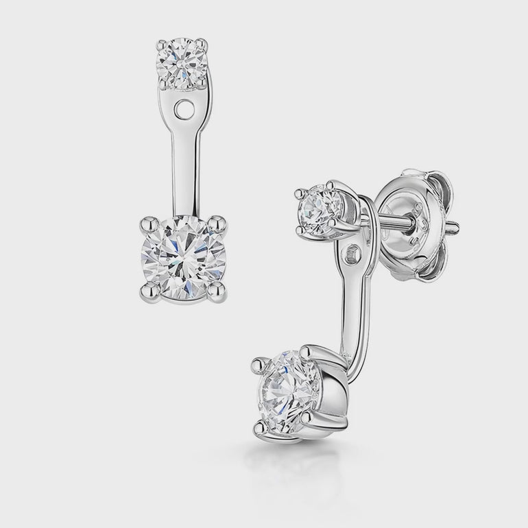 Sterling Silver  Solitaire Drop Jacket Earrings Set With 2 Cubic Zirconias-JOOLS by Jenny Brown