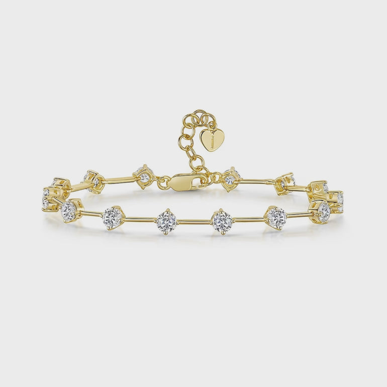 Sterling Silver Yellow Gold Plated Line Bracelet 14 Brilliant Cut Cubic Zirconia Stones-JOOLS by Jenny Brown