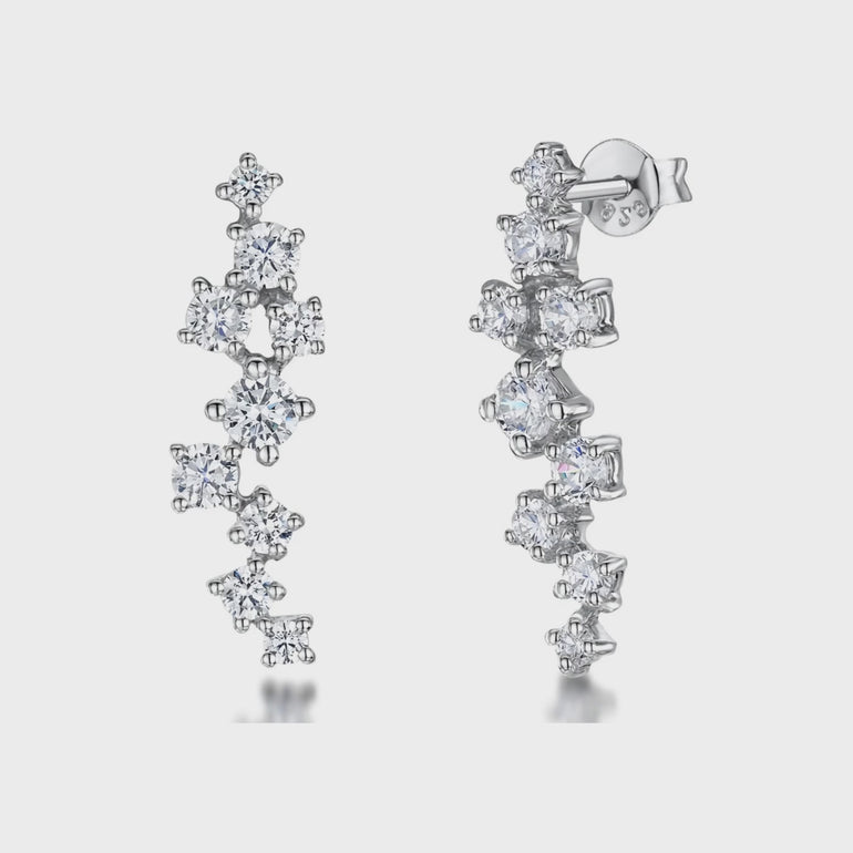 Sterling Silver Scattered Stone Drop Earrings With Cubic Zirconias - JOOLS By Jenny Brown