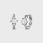 Load and play video in Gallery viewer, Sterling Silver And Pearl Huggie Hoop Earrings With A Star Shape Setting - JOOLS By Jenny Brown
