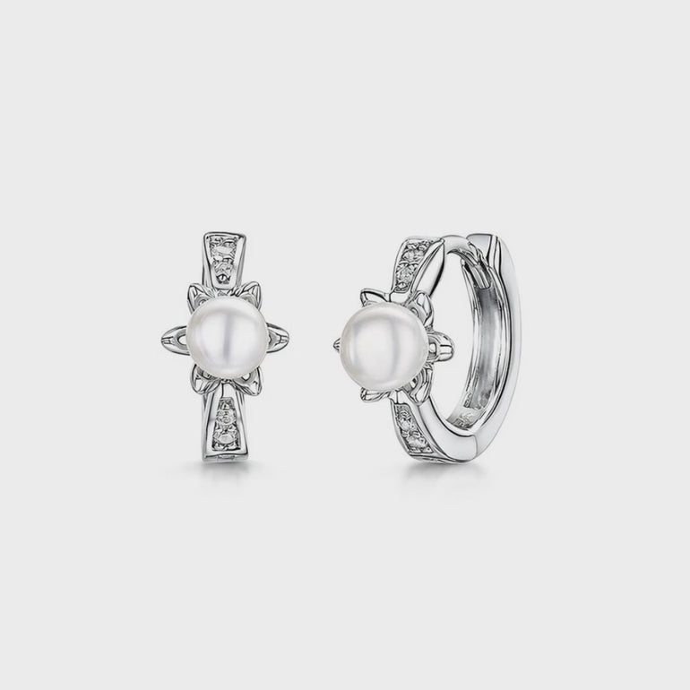 Sterling Silver And Pearl Huggie Hoop Earrings With A Star Shape Setting - JOOLS By Jenny Brown