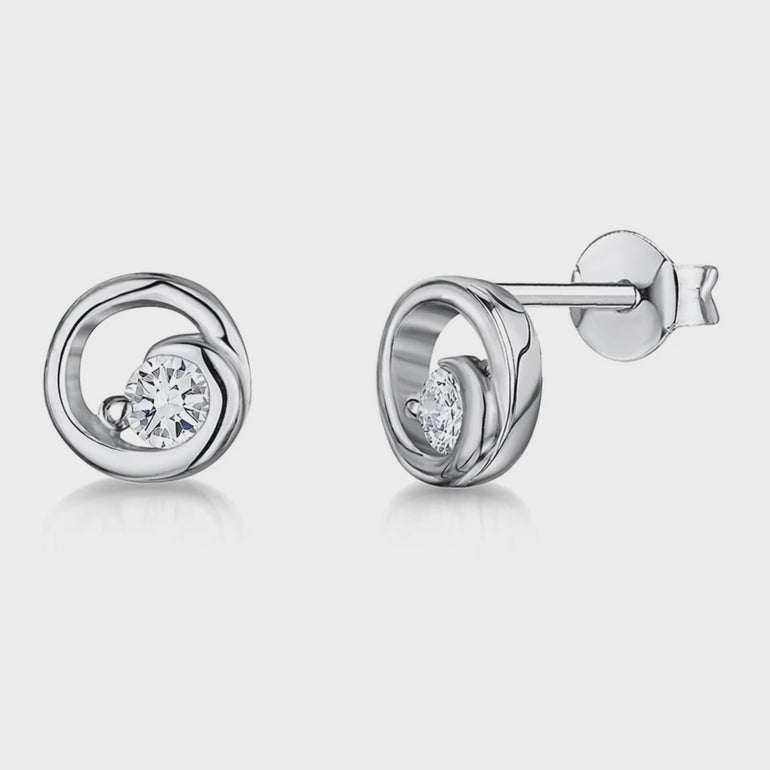 Sterling Silver Open Swirl Circle Stud Set With Offset Cubic Zirconia JOOLS by Jenny Brown