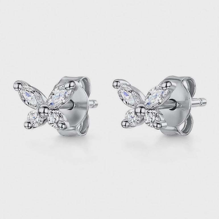 Sterling Silver Butterfly Marquise Stud Earrings-JOOLS by Jenny Brown