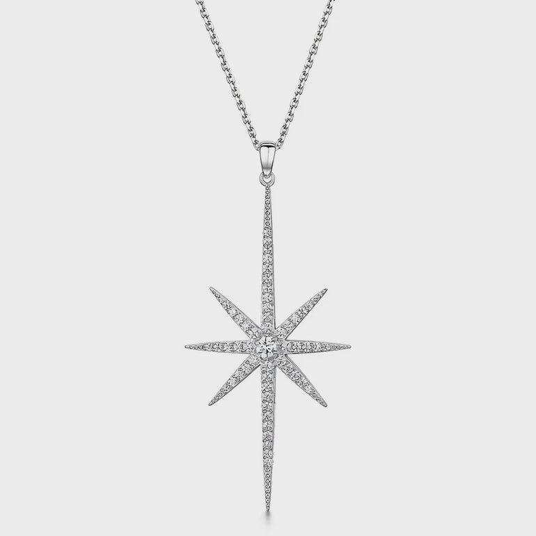 Sterling Silver Cubic Zirconia Large North Star Necklace