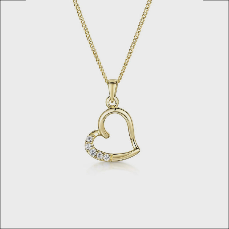 Yellow Gold Heart Pendant Half Set With Cubic Zirconia Stones - JOOLS By Jenny Brown