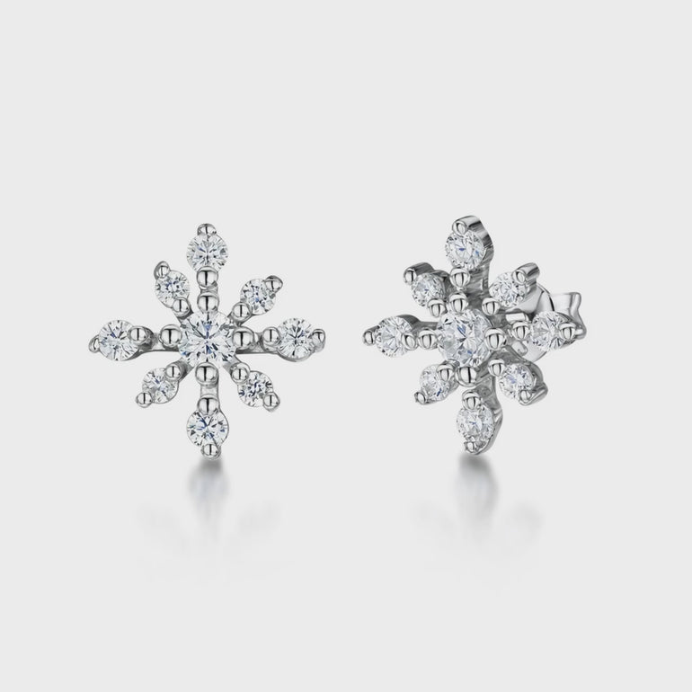 Sterling Silver Spiky Snowflake Earrings With Cubic Zirconia Stones Earrings - JOOLS By Jenny Brown
