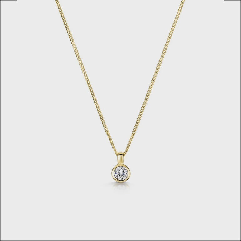 Yellow Gold Rubover Solitaire Pendant With A Cubic Zirconia Stone-JOOLS By Jenny Brown