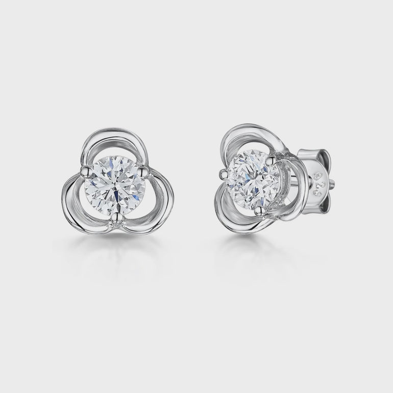 STERLING SILVER ZIRCONIA OPEN THREE FLOWER STUD EARRINGS WITH  CUBIC  ZIRCONIA Earrings - JOOLS By Jenny Brown