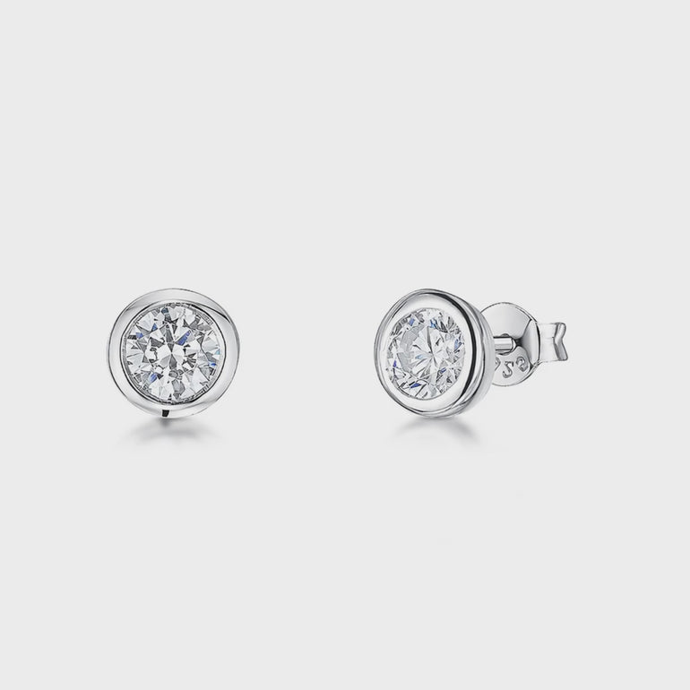 Sterling Silver Cubic Zirconia Half Carat Rub Over Stud Earrings JOOLS by Jenny Brown