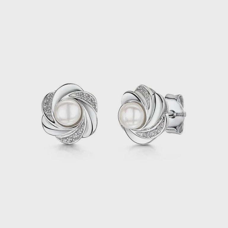 Sterling Silver And Pearl Earrings Set In A Twisted Spiral Surround.  - JOOLS By Jenny Brown