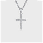 Load and play video in Gallery viewer, 925 Sterling silver cross pendant necklace fully encrusted with white cubic zirconia stones.

