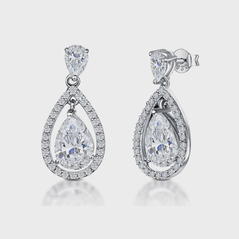 Sterling Silver Halo Tear Drop  Stud Earrings JOOLS by Jenny Brown
