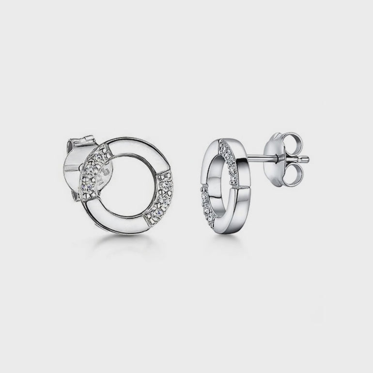Sterling Silver Half Zirconia Circle Stud-JOOLS by Jenny Brown