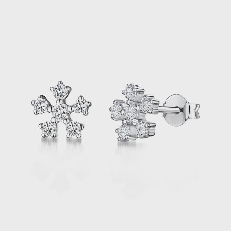 Sterling Silver Six Cubic Zirconia Stone  Snowflake Earrings - JOOLS By Jenny Brown