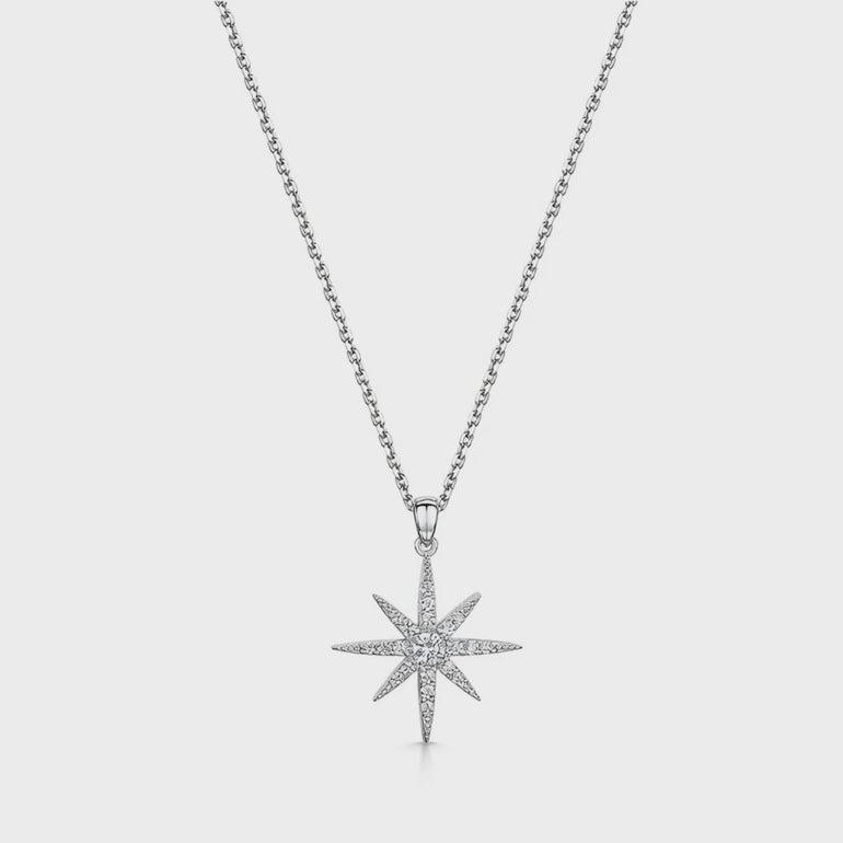 Sterling Silver Small North Star Necklace Set With Cubic Zirconia- Jools By Jenny Brown