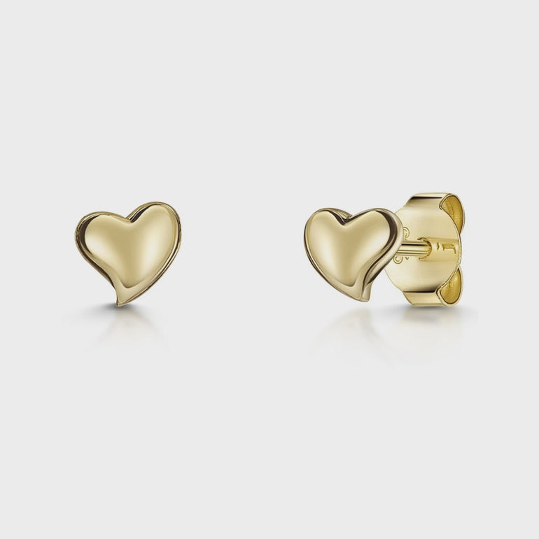 Yellow Gold Offset Polished Heart Earrings-JOOLS by Jenny Brown