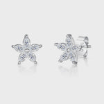 Load and play video in Gallery viewer, Sterling Silver Flower Stud Earring With 5 Marquise Cubic Zirconia Petals -JOOLS by Jenny Brown
