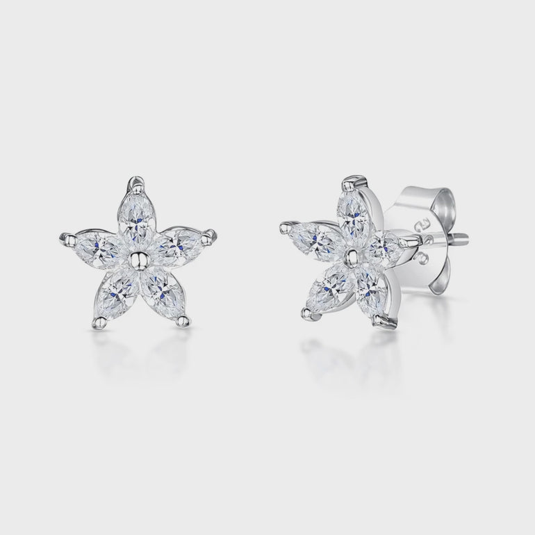 Sterling Silver Flower Stud Earring With 5 Marquise Cubic Zirconia Petals -JOOLS by Jenny Brown